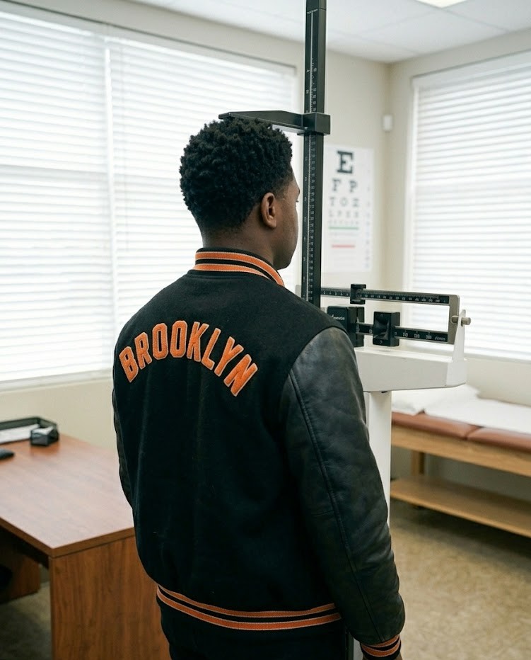 young man going to college on scholarship is getting pre-admission physical