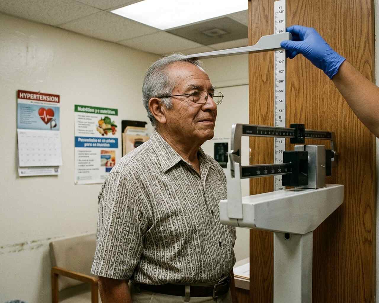 patient getting height taken before treatment for Osteoporosis begins