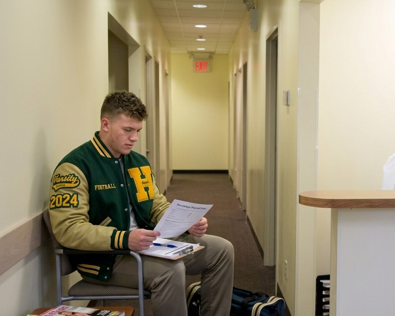 Athlete preparing to get a required physical exam so he can play sports in college